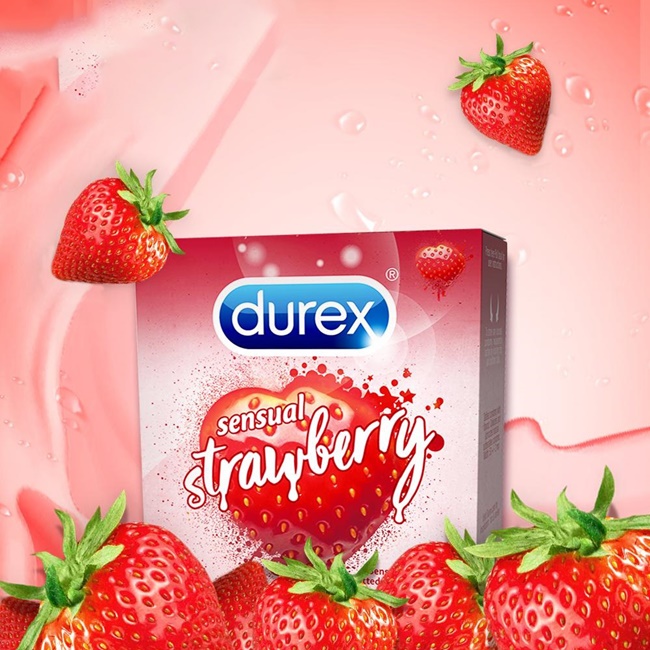 Bao Cao Su Hương Dâu Có Gai Durex Sensual Strawberry Chính Hãng