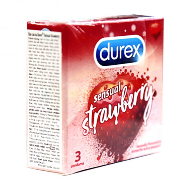 Bao Cao Su Hương Dâu Có Gai Durex Sensual Strawberry Chính Hãng