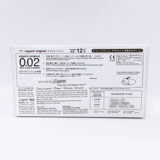 Bao cao su siêu mỏng cao cấp Sagami Original 0.02 Nhật Bản