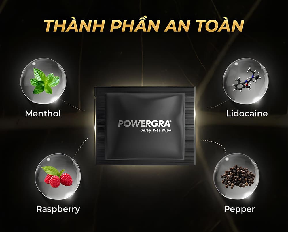 Khăn lau kéo dài thời gian quan hệ Powergra Delay Wet Wipes -10c